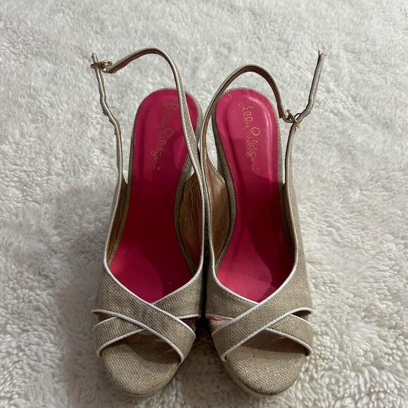 Lilly Pulitzer Shoes - Lilly Pulitzer Womens Gold Wedges Sz 8 *Flawed* Preppy Summer Heels